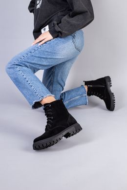 Ботинки женские замшевые черные, на шнурках и с замком, на цигейке, 36, 23.5
