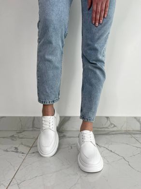 Туфли женские кожаные белого цвета на шнурках, 41, 26.5