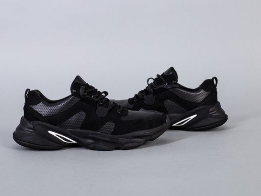 Мужские черные кроссовки из нубука с вставками перфорированой кожи, 40, 26.5