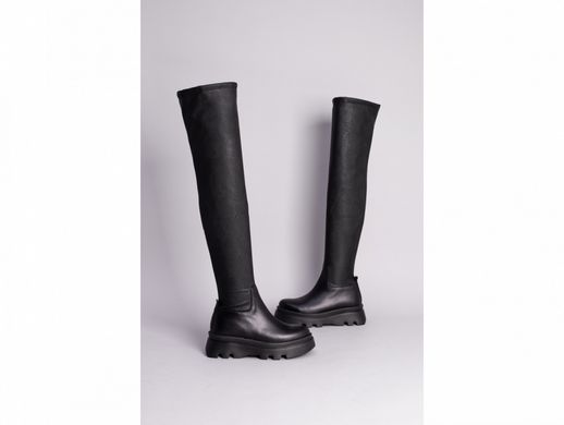 Сапоги-чулки женские кожаные черные на черной подошве, зимние, 36, 23.5