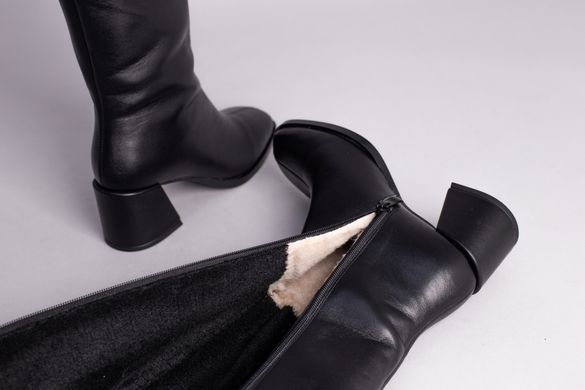 Сапоги женские кожаные черные, каблук 5 см, зимние, 36, 23.5