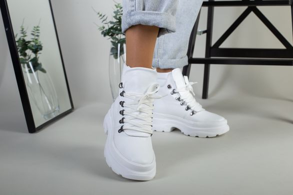 Ботинки женские кожаные белые на шнурках зимние, 41, 27
