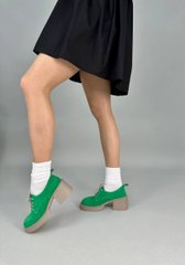 Туфлі жіночі замшеві зеленого кольору на підборах зі шнурівкою, 41, 26.5