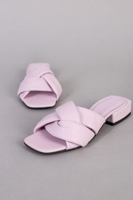 Шлепанцы женские кожаные лилового цвета на небольшом каблуке, 41, 26.5