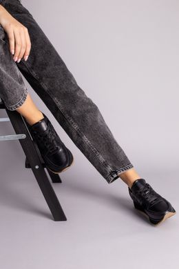 Кроссовки женские кожаные черные с лаковыми и замшевыми вставками, 41, 26.5