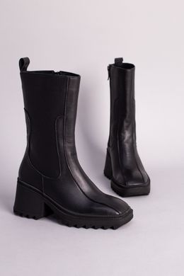 Полусапожки женские кожаные черные на небольшом каблуке, зимние, 36, 23.5
