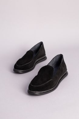 Туфли женские замшевые черного цвета на низком ходу, 38, 24.5-25