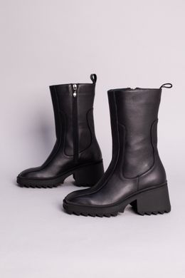 Полусапожки женские кожаные черные на небольшом каблуке, зимние, 36, 23.5