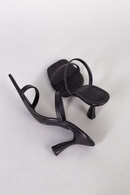 Шлепанцы женские кожаные черные на каблуке 6 см, 35, 23.5