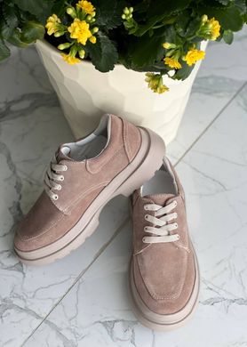 Туфлі жіночі замшеві бежевого кольору на шнурках, 36, 23