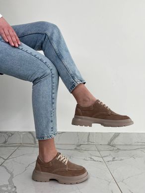 Туфли женские замшевые бежевого цвета на шнурках, 36, 23