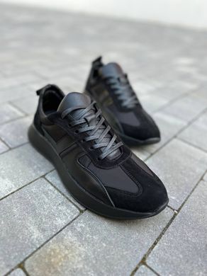 Кросівки чоловічі шкіряні чорні на чорній підошві, 40, 26
