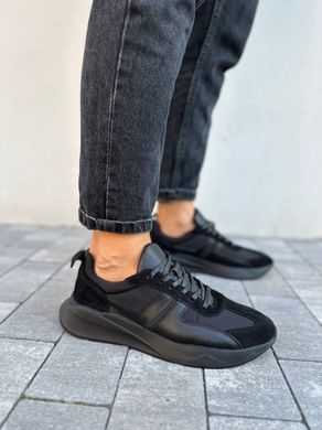 Кросівки чоловічі шкіряні чорні на чорній підошві, 40, 26