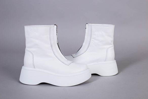 Ботинки женские кожаные белые с замком спереди зимние, 41, 26.5
