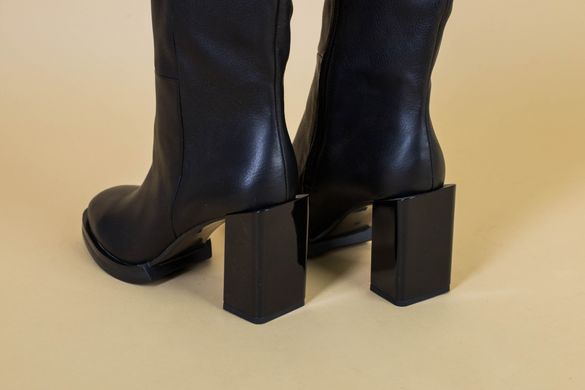 Сапоги женские кожаные черные на каблуке зимние, 37, 24
