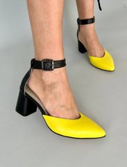 Черные кожаные босоножки с желтым носком каблук 6 см, 36, 23.5