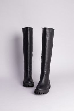 Ботфорты женские кожаные черного цвета зимние, 41, 26.5