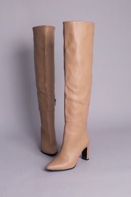 Ботфорты женские кожаные бежевые на каблуке демисезонные, 40, 26