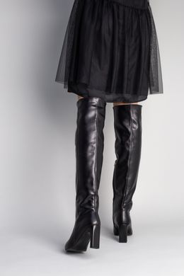Ботфорты женские кожаные черного цвета на каблуке демисезонные, 40, 25.5