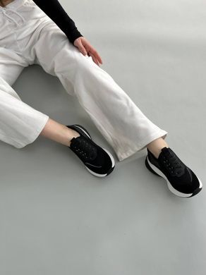 Кросівки жіночі з дайвінгу чорного кольору зі вставками замші та шкіри, 38, 24.5