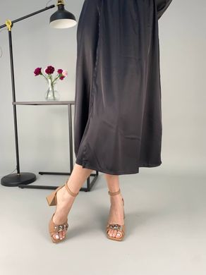 Босоножки женские кожаные бежевого цвета с цепочкой на каблуке, 36, 23.5