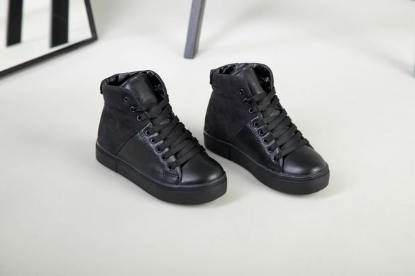 Ботинки для мальчика кожаные черные с вставкой нубука, 32, 20.5