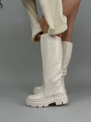 Сапоги женские кожаные молочного цвета зимние, 41, 26