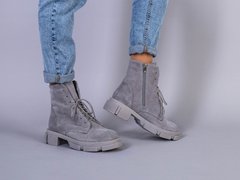 Ботинки женские замшевые серого цвета на шнурках и с замком, на цигейке, 41, 26.5