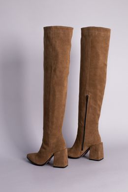 Ботфорты женские замшевые темно-бежевого цвета на каблуке, 40, 26