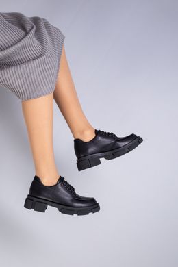 Туфлі жіночі шкіряні чорні на шнурках без підборів, 41, 26.5