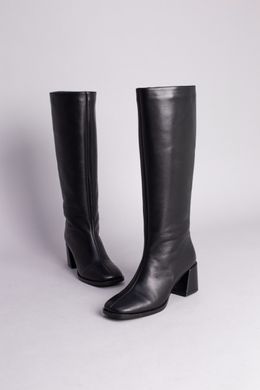 Сапоги женские кожаные черные, каблук 5 см, зимние, 39, 25.5