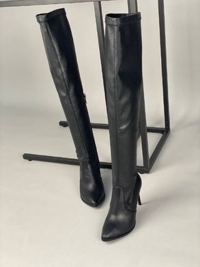 Сапоги-чулки кожаные черные на шпильке, стрейч по всей длине, демисезонные, 40, 26-26.5
