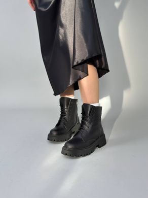 Ботинки женские кожаные черные на черной подошве низкий ход демисезонные, 40, 25.5-26