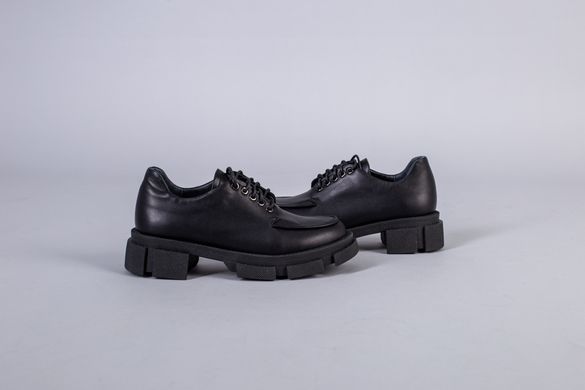 Туфлі жіночі шкіряні чорні на шнурках без підборів, 41, 26.5