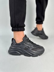 Кросівки жіночі шкіряні чорні із вставками текстильної сітки, 36, 23