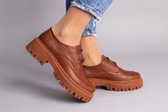 Туфлі жіночі шкіряні руді на шнурівці, 41, 26.5