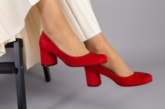Туфли женские велюровые красные на небольшом каблуке, 40, 26-26.5