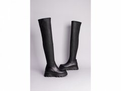 Сапоги-чулки женские кожаные черные на черной подошве зимние, 40, 26