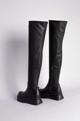 Сапоги-чулки женские кожаные черные на черной подошве, зимние, 40, 26