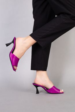 Шлепанцы женские кожаные цвета фуксии на каблуке, 35, 23.5