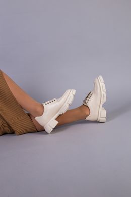 Туфлі жіночі шкіряні бежеві на шнурках без підборів, 36, 23.5