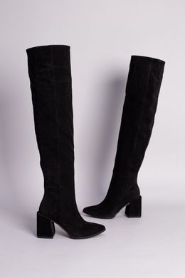 Ботфорты женские замшевые черного цвета на каблуке, 36, 23.5