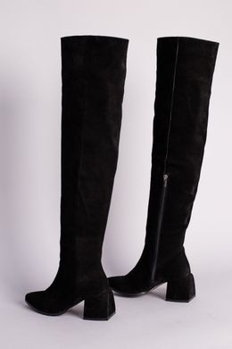 Ботфорты женские замшевые черные с обтянутым каблуком зимние, 36, 23.5