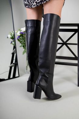Ботфорты женские кожаные черные зимние на каблуке, 40, 26-26.5