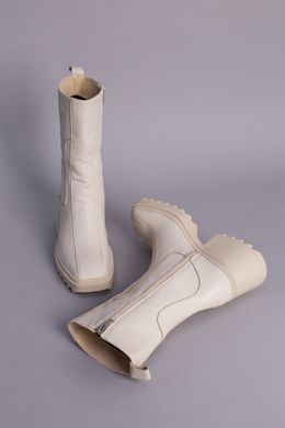 Полусапожки женские кожаные бежевые на небольшом каблуке, 36, 23.5