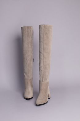 Ботфорты женские замшевые бежевого цвета с обтянутым каблуком демисезонные, 36, 23.5