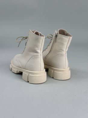 Ботинки женские кожаные молочного цвета на шнурках и с замком зимние, 39, 25