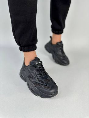 Кросівки жіночі шкіряні чорні із вставками текстильної сітки, 36, 23