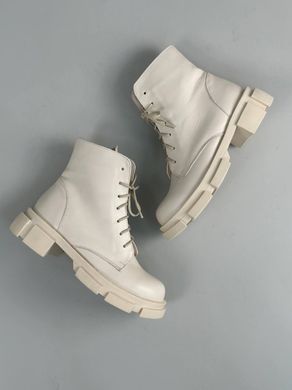 Ботинки женские кожаные молочного цвета на шнурках и с замком зимние, 39, 25