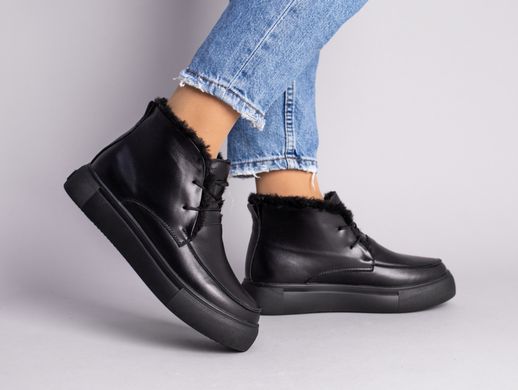 Ботинки женские кожаные черные на шнурках, зимние, 36, 23.5